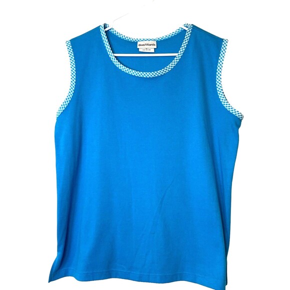 BonWorth Tank Top Womens Gingham Neck Arm Slit Sides M Petite Grandma Beachy - Picture 1 of 4